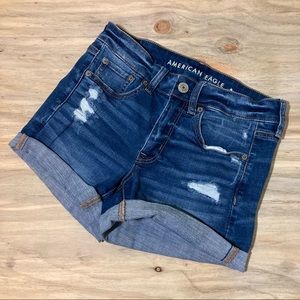 American Eagle Distressed Super Stretch Midi Shorts